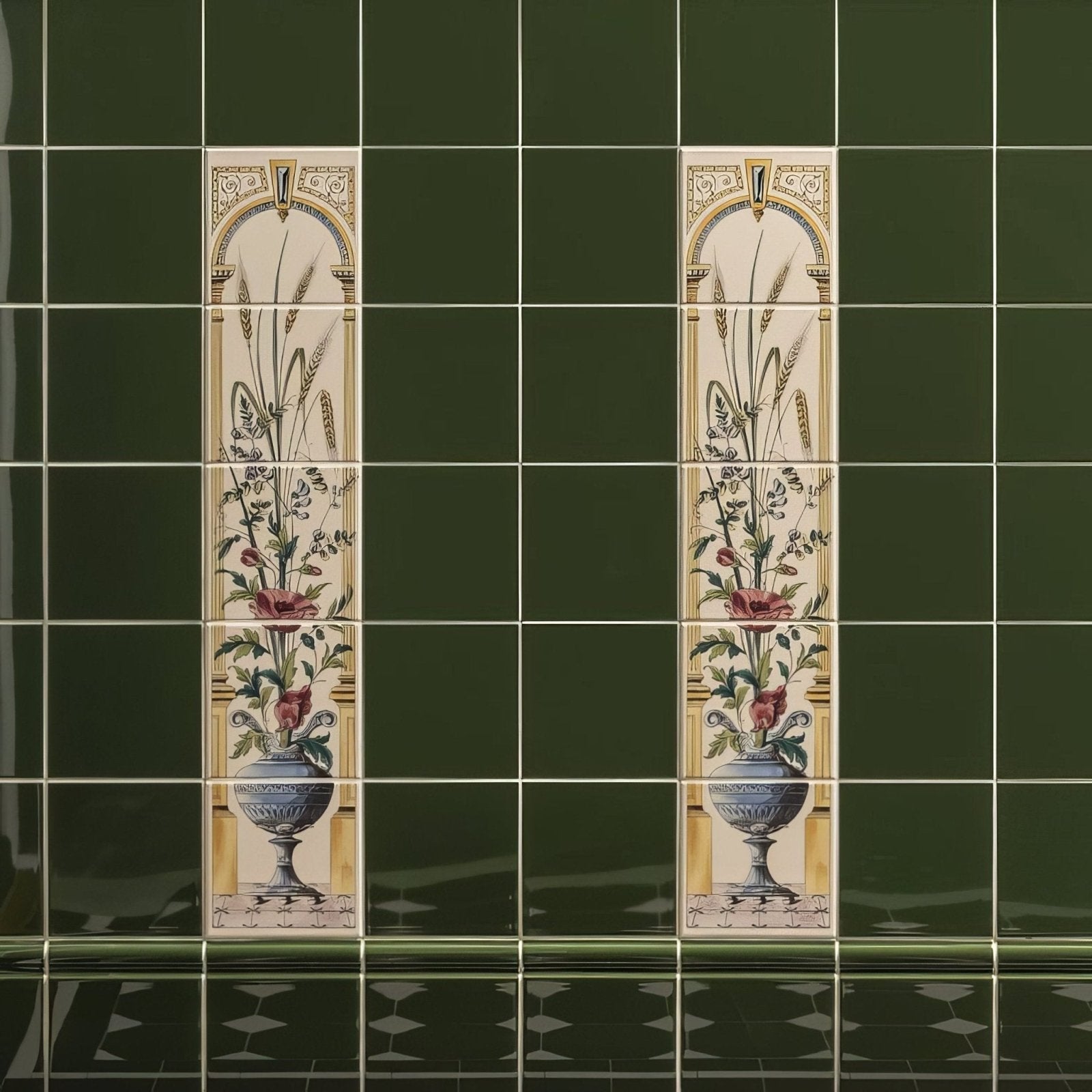 Poppy And Wheatsheaf 5 - Tile Set On County White