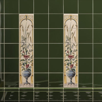 Poppy And Wheatsheaf 5 - Tile Set On County White