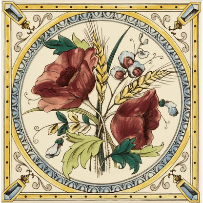 Poppy And Wheatsheaf Single Tile On County White 152x152mm - thumbnail 2