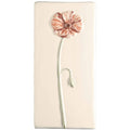 Cream-colored ceramic wall plaque featuring a raised pink poppy with red veining and slender stem titled poppy on off white