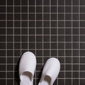 Porcelain Square Black dark porcelain mosaic floor with white slippers