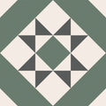 Brompton Porcelain Greenwich geometric tile with a diamond pattern in sage green off-white and dark gray porcelain