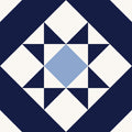 Brompton porcelain kew quilt block featuring navy blue cream geometric pattern with central light blue diamond