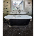 Butler Porcelain Marquina black marble-effect porcelain tiles with a black freestanding bathtub