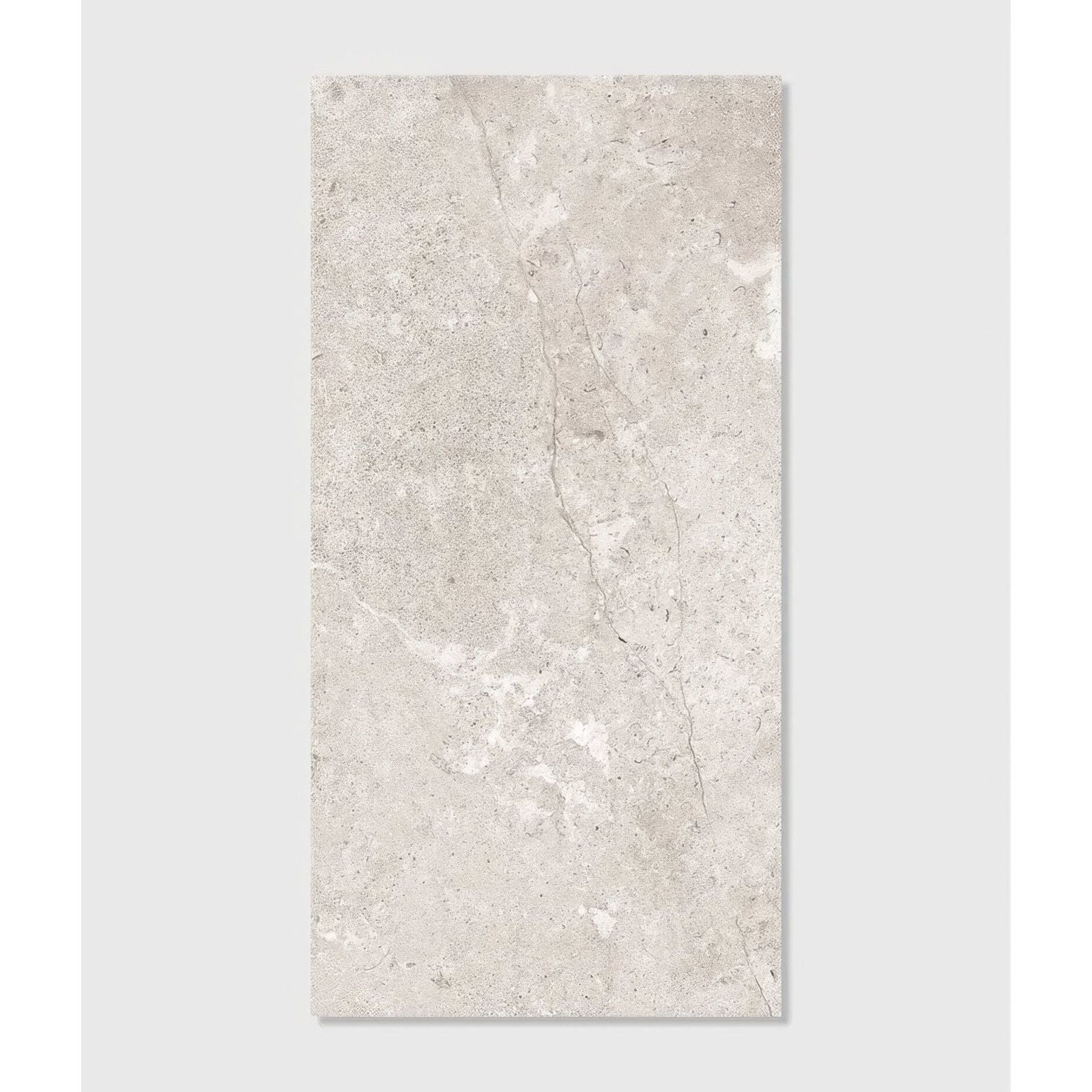 A rectangular beige campagna porcelain matt tile with subtle gray veining and a textured natural surface 59.5 x 120cm