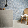 Gray textured vertical tile wall made of cotswold porcelain matt ideal for modern interior design