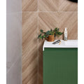 Green ribbed bathroom vanity with white porcelain matt countertop from davos chevron collection