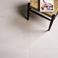 Dorset porcelain white 80 x 80cm ceramic tile floor with minimalist light gray matte finish and clean grout lines