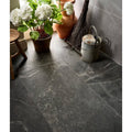 Etna porcelain matt floor tiles in dark gray marble effect with subtle white veining 59.5x120cm