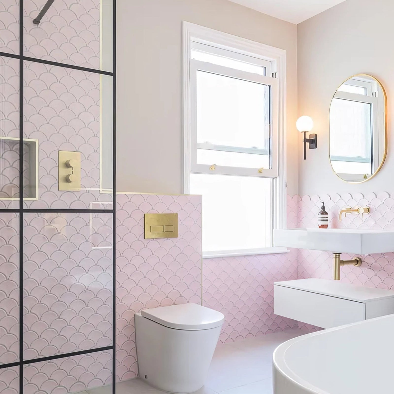 Gelato Porcelain Mosaic Cotton Candy in a bathroom setting