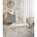 illusion Shangri La Porcelain Polished white marble-effect tiles with a light blue vanity