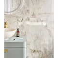 White marble-effect illusion Shangri La porcelain polished bathroom tiles with subtle gray and beige veining