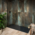 Black glass Industry Porcelain Matt shower enclosure with sleek black frame and modern minimalist design