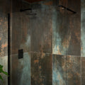 Industry porcelain matt showerhead with a sleek matte black rain-style head mounted on a curved arm