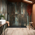 Rustic copper and teal metallic textured porcelain matt shower wall tiles from industry porcelain matt collection