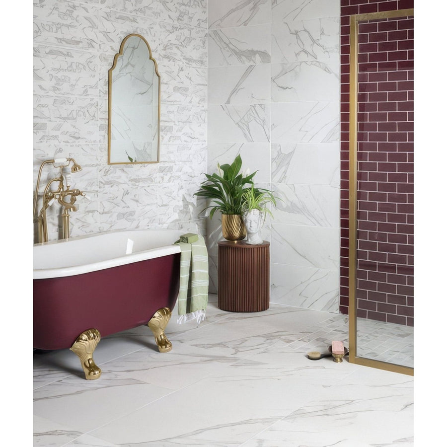 Kensington Porcelain Matt 120 x 60cm white marble-effect tile