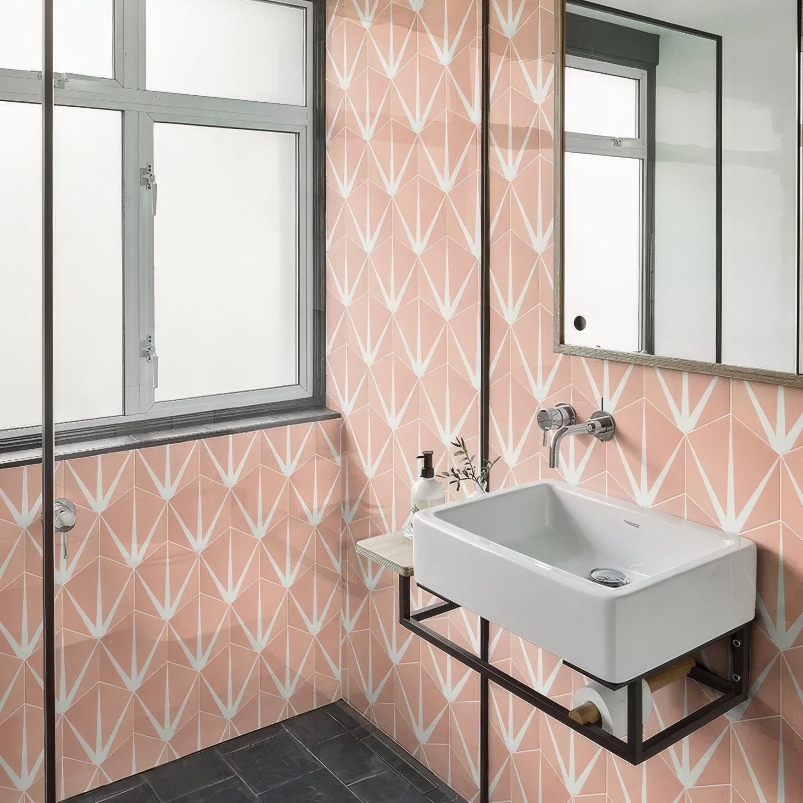 Lily Pad Porcelain Bubblegum in a bathroom setting (4)