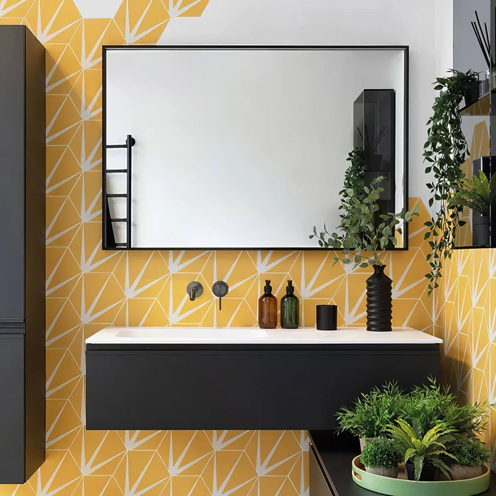 Lily Pad Porcelain Custard Wall & Floor Tile 23x20cm in a bathroom setting