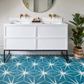 Lily Pad Porcelain Peacock in a bathroom setting