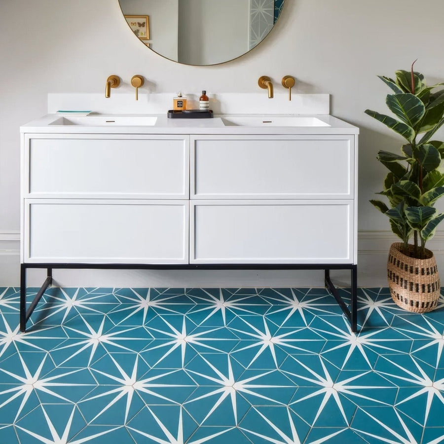Lily Pad Porcelain Peacock in a bathroom setting