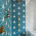 Lily Pad Porcelain Peacock in a bathroom setting (2)