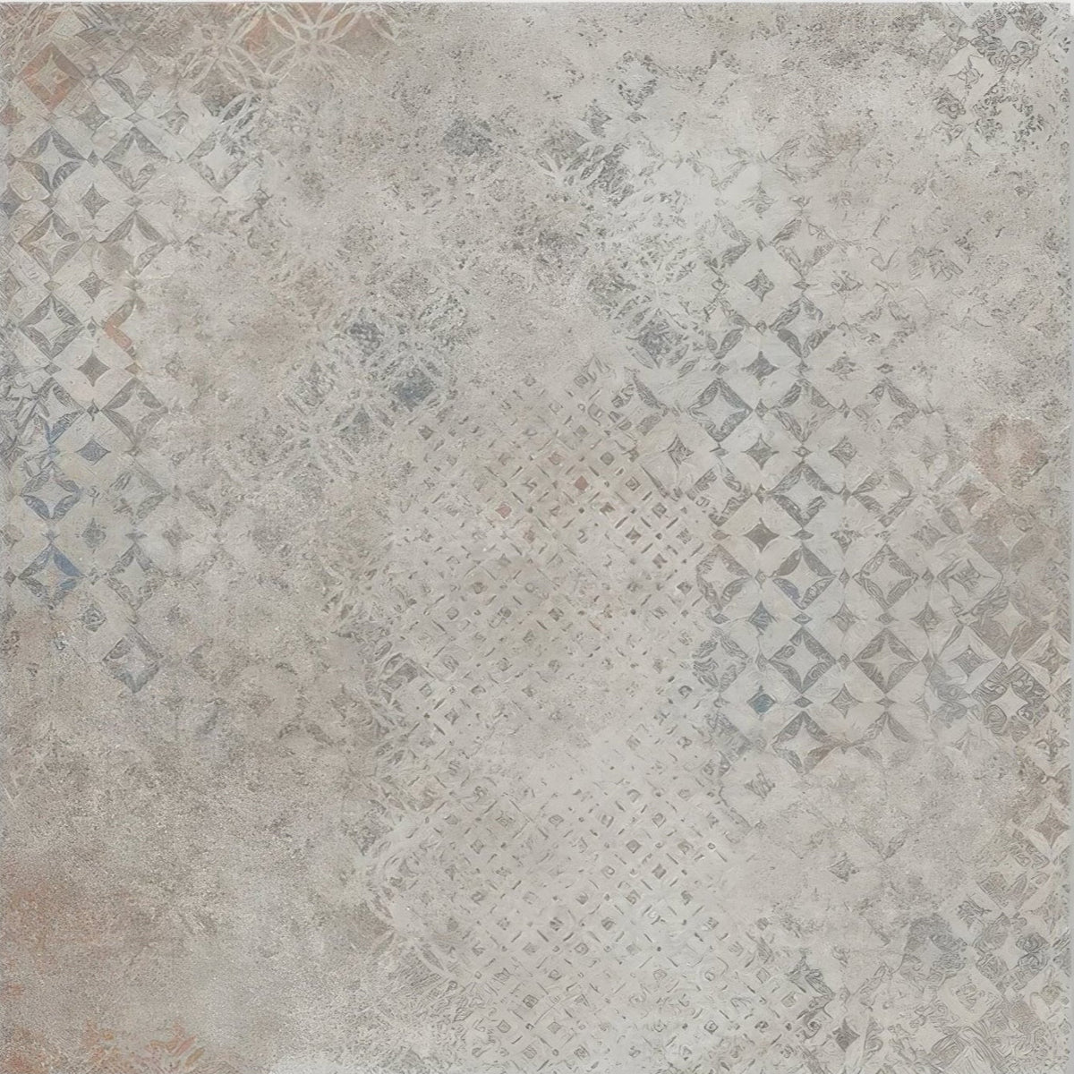 Loft vintage porcelain pearl tile with gray and beige distressed pattern and subtle geometric design
