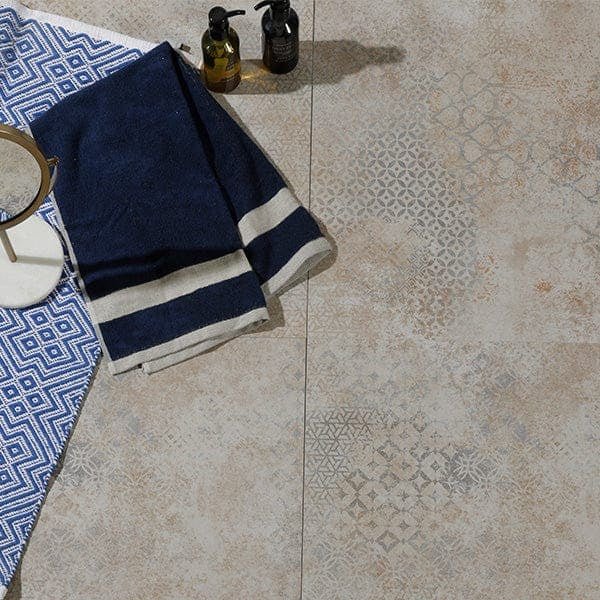 Navy blue towel with two white stripes at the hem from the loft vintage porcelain pearl collection