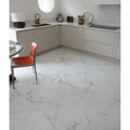 Muscat porcelain 60 x 120cm floor tiles with white marble effect and subtle gray and beige veining