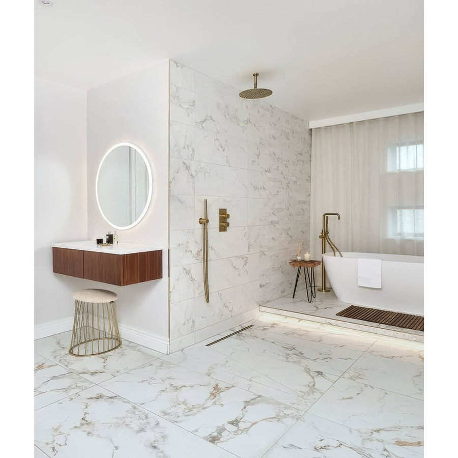 Muscat wall ceramic white marble-patterned bathroom tiles with subtle gray veining for elegant wall decor
