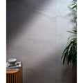 Mystery white porcelain matt wall tiles with white marble effect and subtle gray veining 59.5 x 120cm