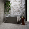 Modern matte gray freestanding bathtub with sleek minimalist design made of Pembroke porcelain satin 60 x 60cm