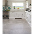 Gray stone effect porcelain kitchen floor tiles in riverside porcelain gris with a textured surface finish
