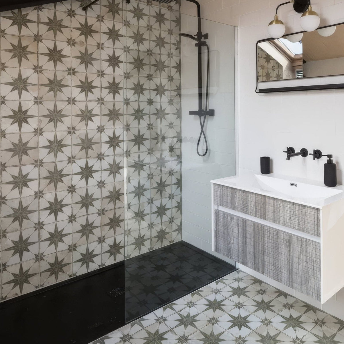 Spitalfields Ceramic Retro Star Sage in a bathroom setting