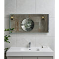 Tribeca Porcelain Blanco 60 x 120cm white marble-effect tiles with a sunburst mirror and vanity sink