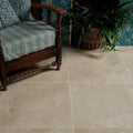 Winchester porcelain satin 60 x 60cm beige marble-effect floor tiles with subtle veining and a matte finish
