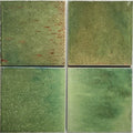 Four square ceramic pottery porcelain kale green tiles with textured glaze and subtle shade variations