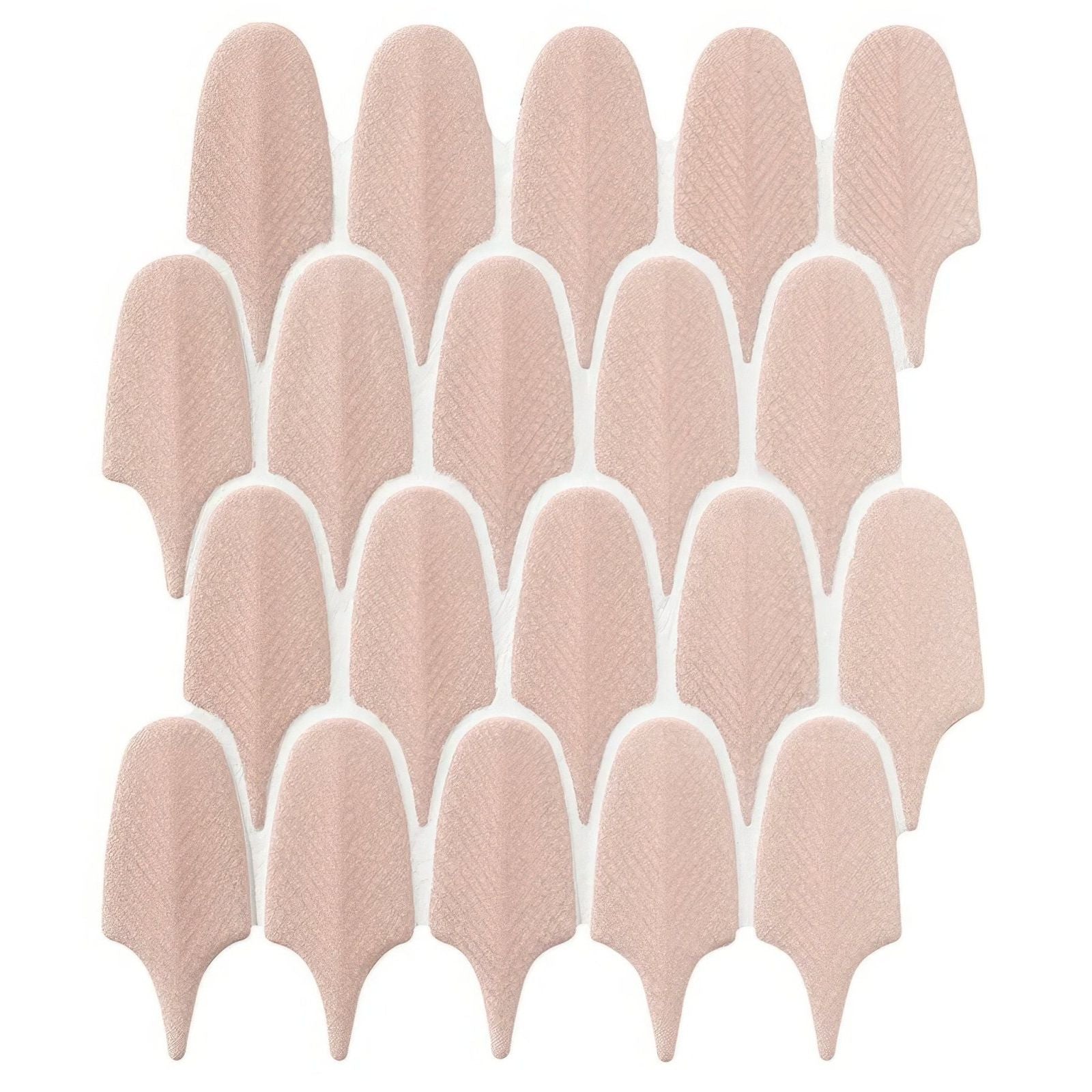 Preen Porcelain Mosaic Blush rose gold feather-shaped porcelain mosaic tiles