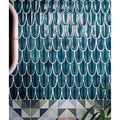 Preen porcelain mosaic verdigris teal and white ceramic fish-scale tiles with glossy finish for wall and floor use