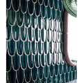 Preen porcelain mosaic verdigris deep teal glossy ceramic fish scale tiles with white grout lines