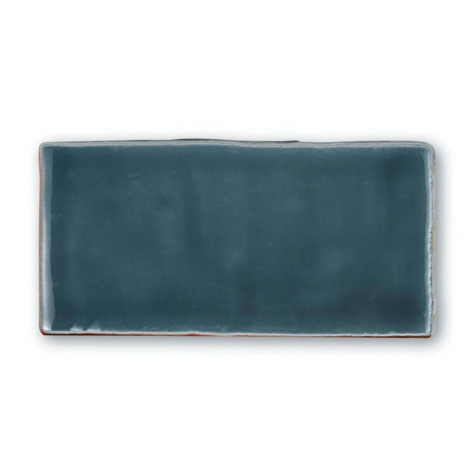 Provence Aspremont rectangle ceramic tile with matte muted teal glaze and slightly uneven edges