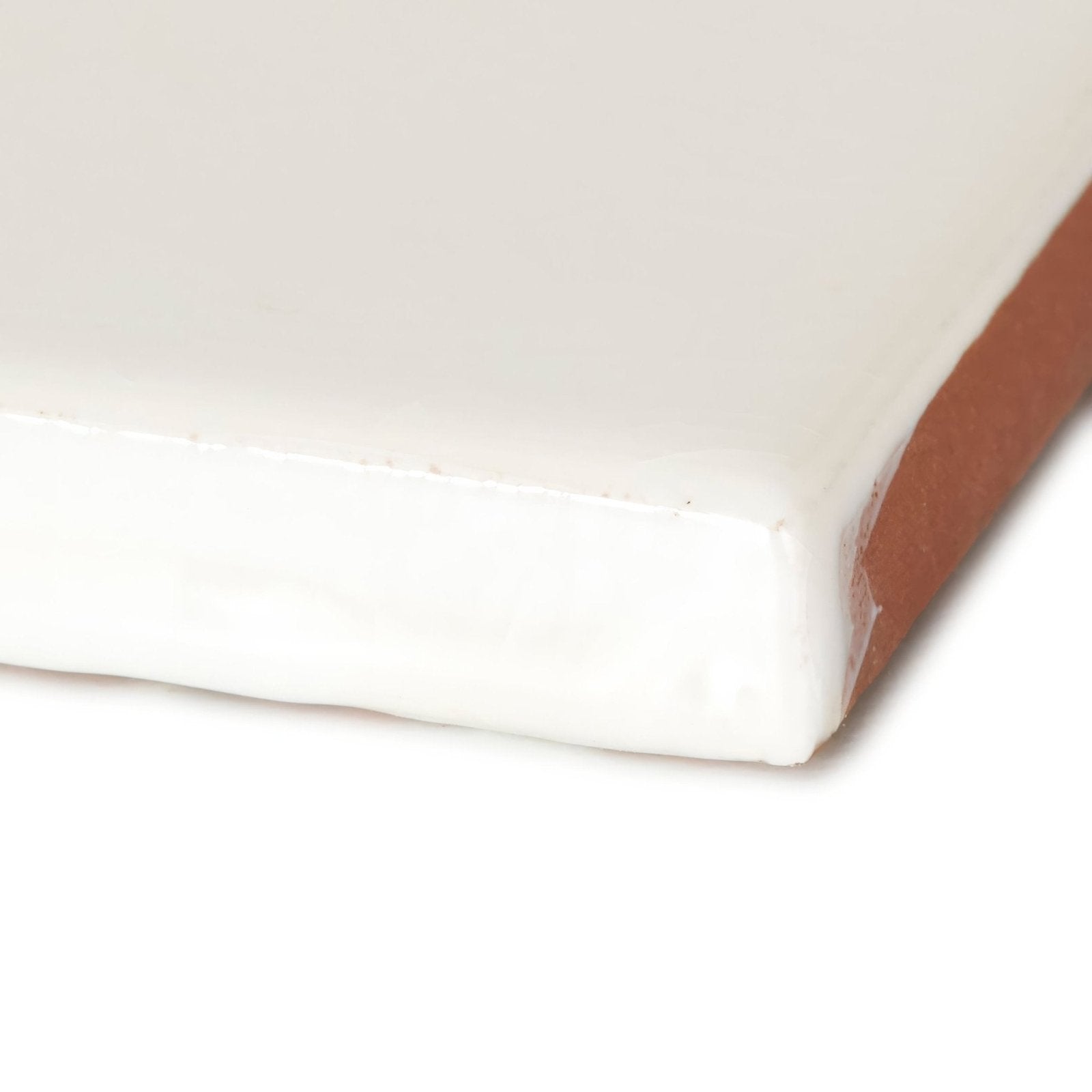 Provence menton square glazed tile white ceramic with a smooth glossy finish and visible terracotta edge