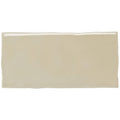 Beige rectangular ceramic pumice half tile wall tile with glossy finish and slightly irregular edges