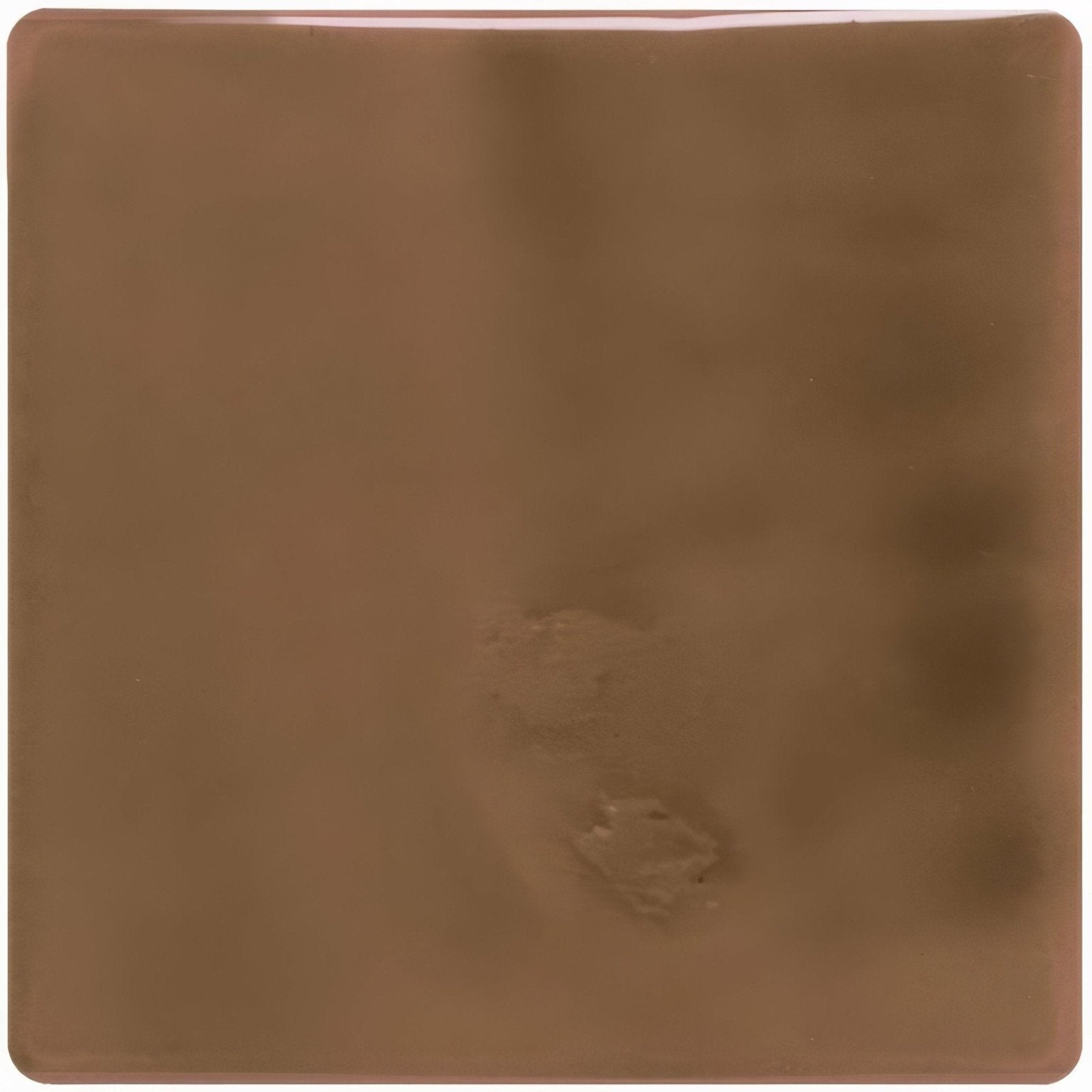 Putty field tile showing a smooth square brown glass tile with subtle tone variations and a faint textured surface