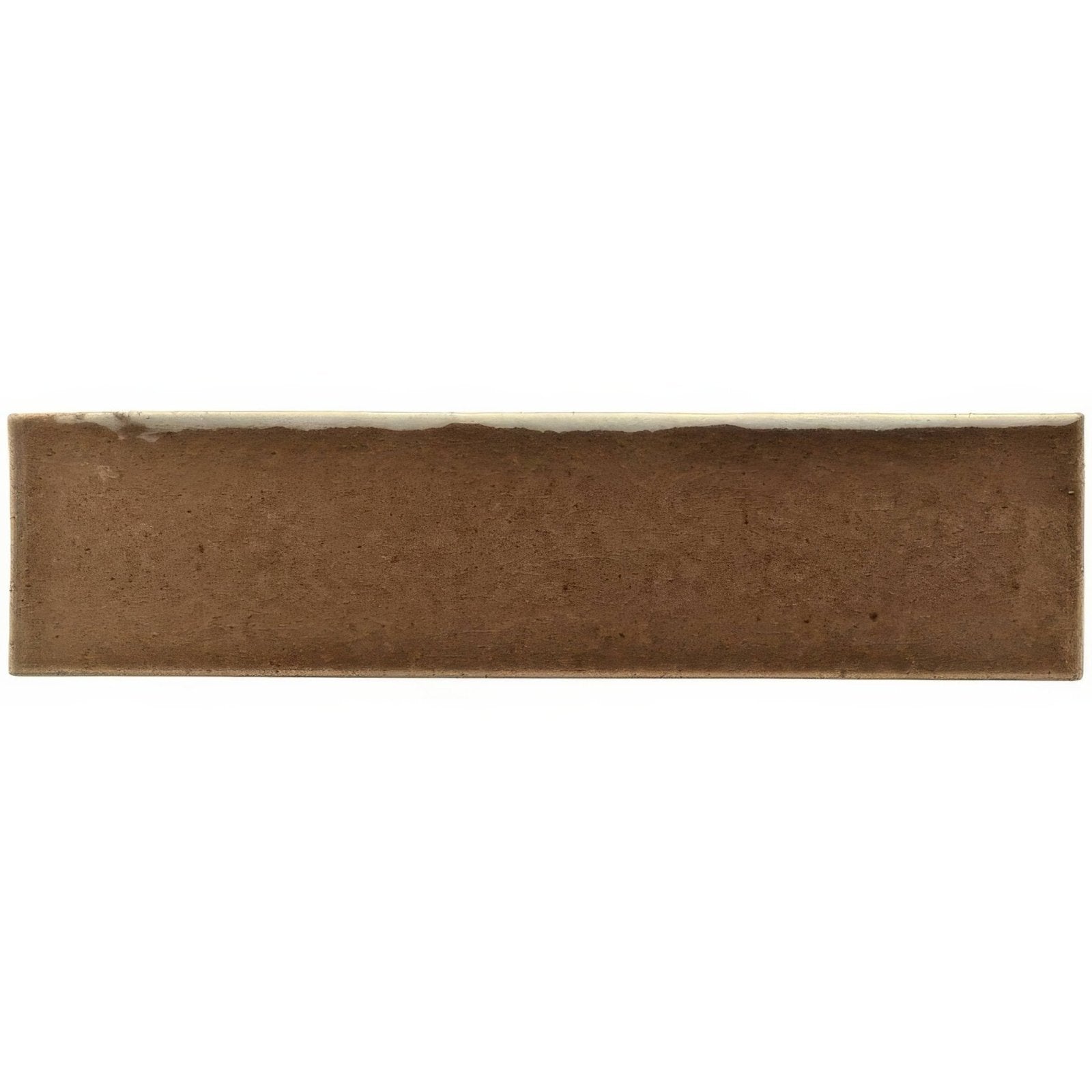 A rectangular brown ceramic quarry brick tile with a matte textured surface and slightly uneven edges