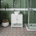 White ceramic vessel sink quintessential porcelain salisbury with sleek chrome faucet on white cabinet