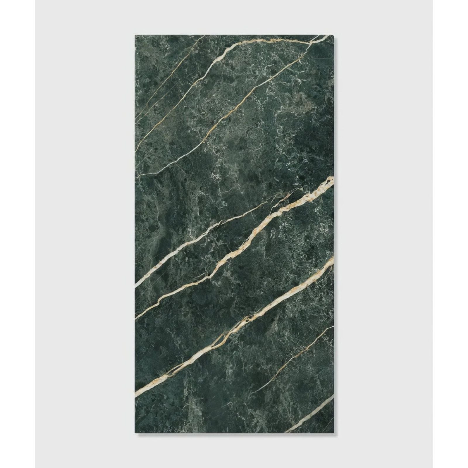Dark green rainforest porcelain malachite tile with elegant flowing white veining for luxurious flooring and walls