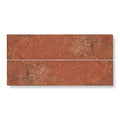 Two rectangular terracotta reclaimed ceramic tiles with rustic textured surface and subtle tone variations 7.5x30