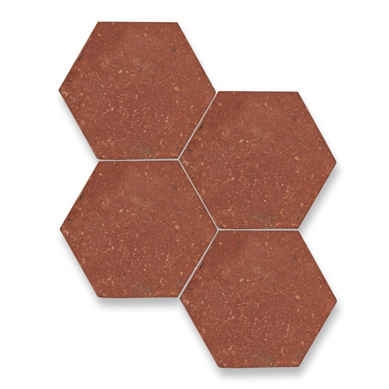 Red hexagonal reclaimed terracotta tile with textured speckled surface ideal for flooring and wall decoration