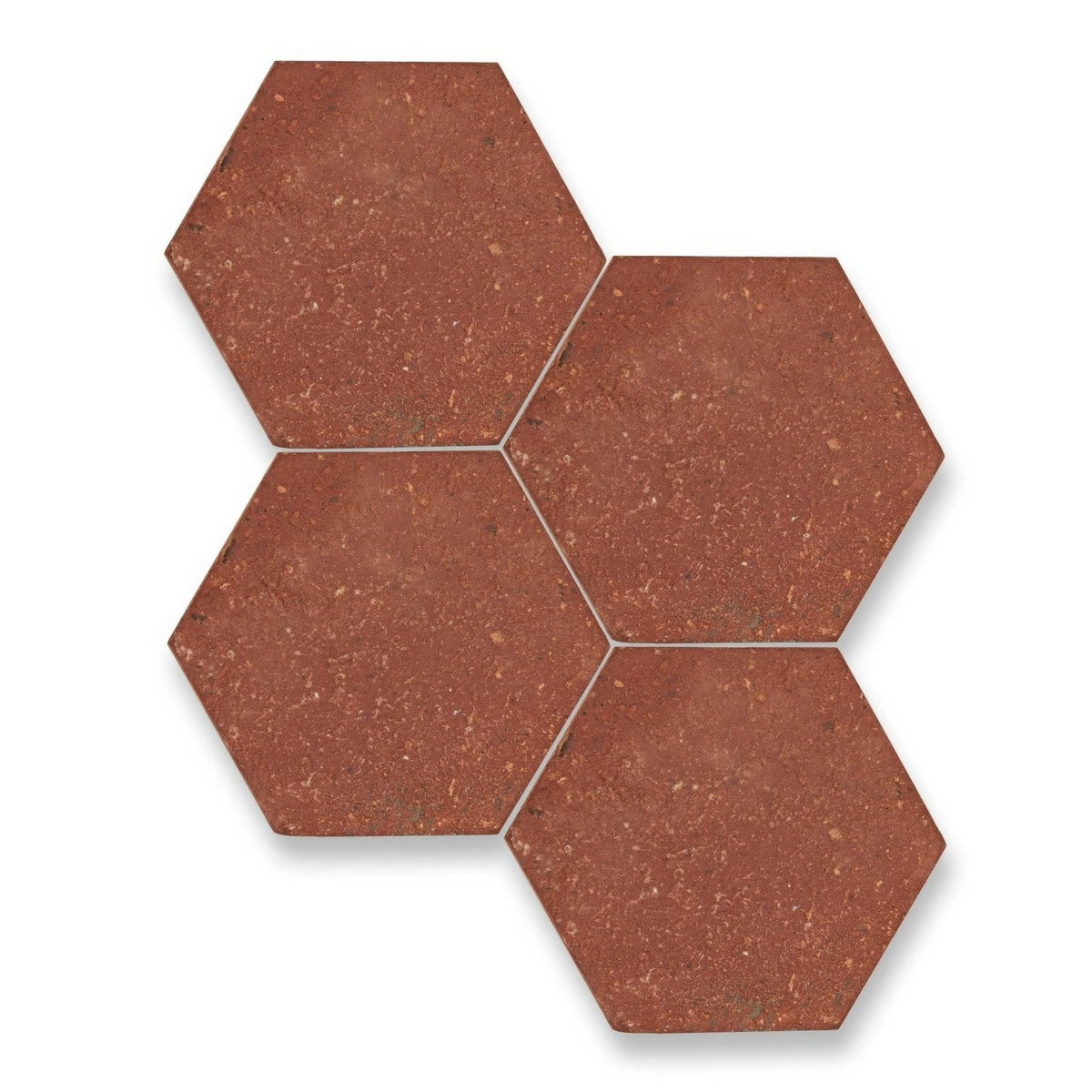 Red hexagonal reclaimed terracotta tile with textured speckled surface ideal for flooring and wall decoration
