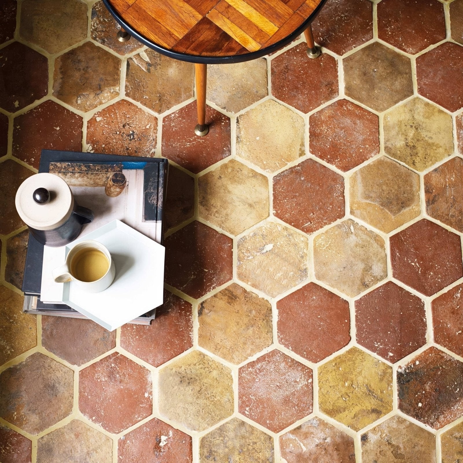 Reclaimed terracotta hexagonal tile featuring rustic earthy finish terracotta floor tiles for stylish flooring